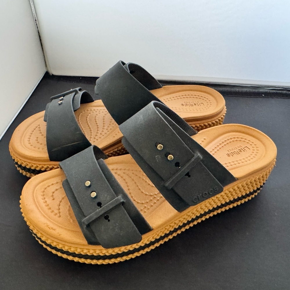 Crocs Brooklyn Woven Buckle Low Wedge Sandal